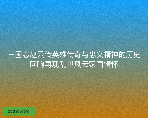 三国志赵云传英雄传奇与忠义精神的历史回响再现乱世风云家国情怀